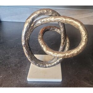 Abstract Metal Ring Sculpture, Marble Base, Modern Art Decor